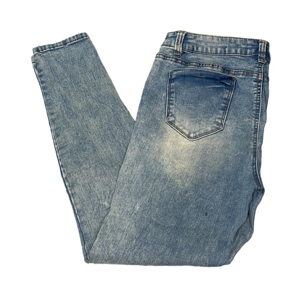 Wax Jean Pants Women 31 US 13 Light Blue Denim Skinny Distressed Acid Stone Wash